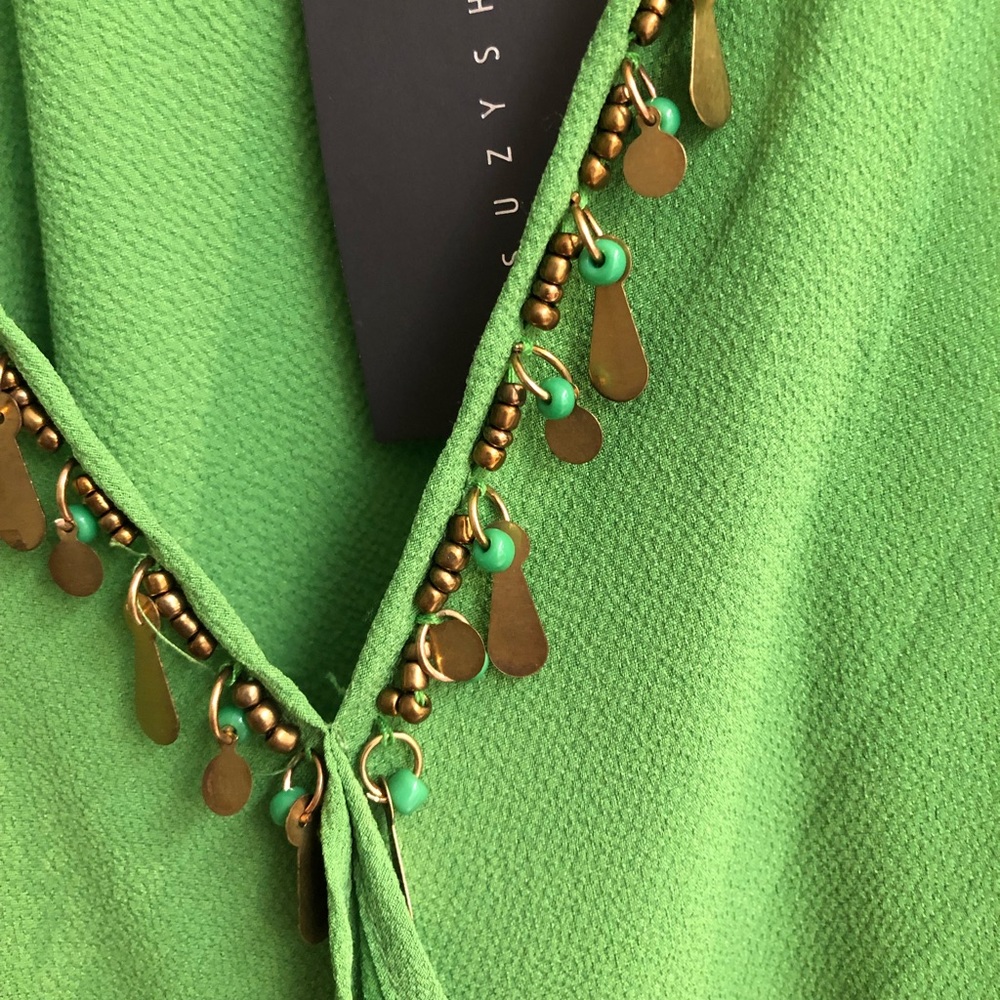 Suzy Shier Green & Gold Beaded Neck Dress